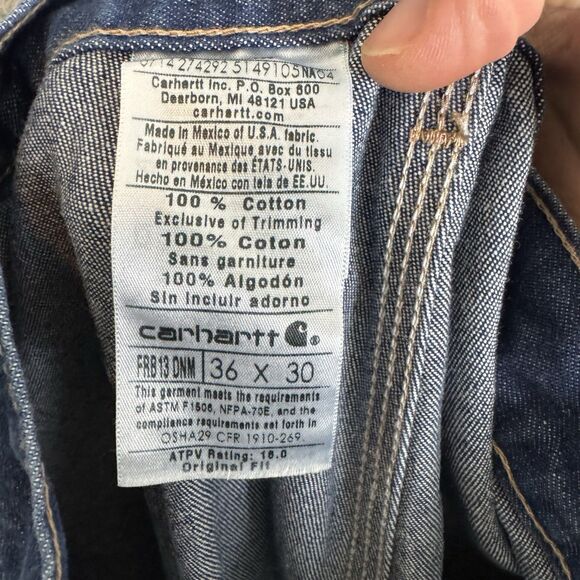 Carhartt FR Jeans Mens 36x30 Blue Utility Flame Resistant Dark Wash Original Fit - Picture 10 of 11